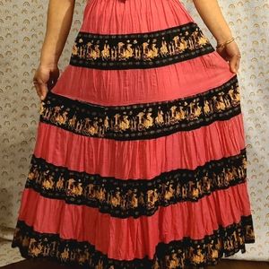Stunning, Rare Vintage 1950’s/ 60’s Elastic Waist Ruffle Tiered Full Maxi Skirt